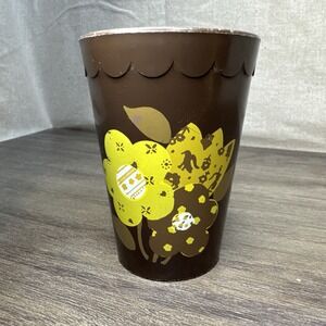 Vintage 60-70sMCM Ransburg 3.75" Drink Bathroom Cup Brown Green Gold Floral VHTF